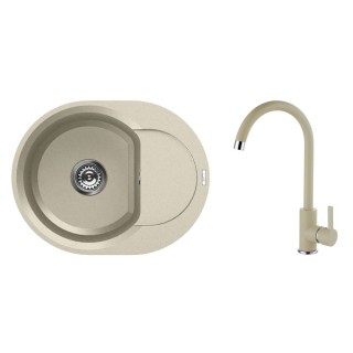 Set Elleci chiuveta Easy Round 600 + Baterie C01, Bianco Antico G62