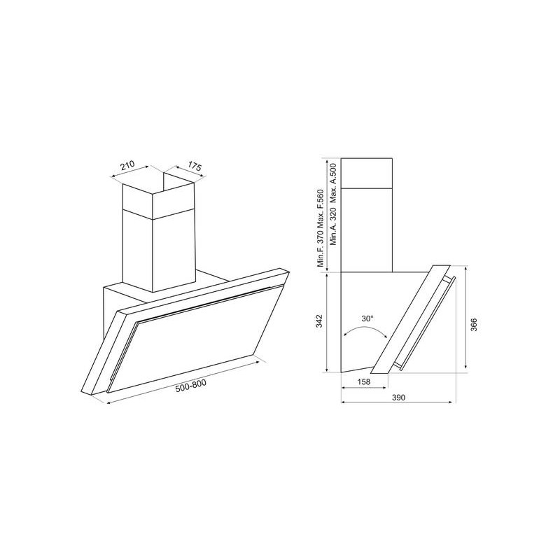 Hota de perete Airforce F162 Black 80 cm, putere de absorbtie 650 mc/h, Sticla neagra / Inox